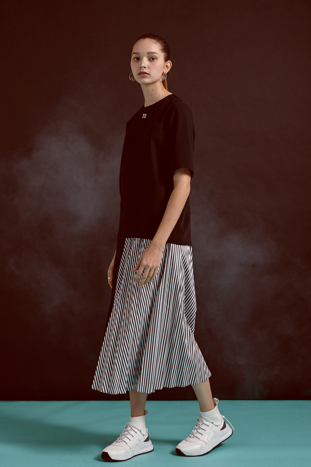 [19SS] Stripe Pleated Long Skirt (BK)